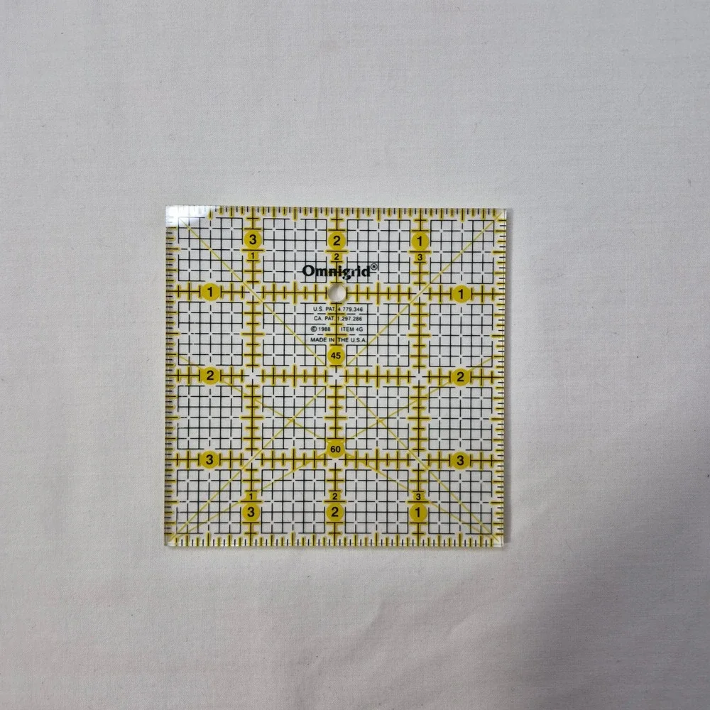 Omnigrid 4G Square Quilting Ruler 4x4 Clear Yellow Acrylic Vintage 1988 USA